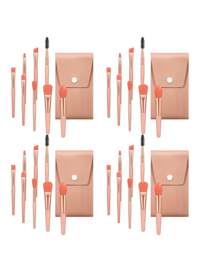 Rtteri 4 Sets Travel Makeup Brush Synthetic Makeup Brushes with Case Face Eye Lip Brush Kit for Bridesmaid Gift Cosmetics Foundation Powder Eyeshadow Blush Concealer Eyebrow Eyelash (Pink) - Image 1