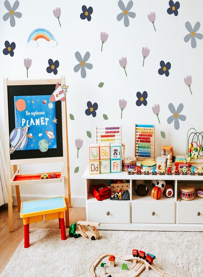Ladinimo Cute Flower Wall Decals,Boho Peel and Stick Floral Kids Room Decor,Removable Flowers Vinyl Art Stickers for Girls Bedroom Nursery Living Room Decor (Blue Flower Wall Decals) - Image 4