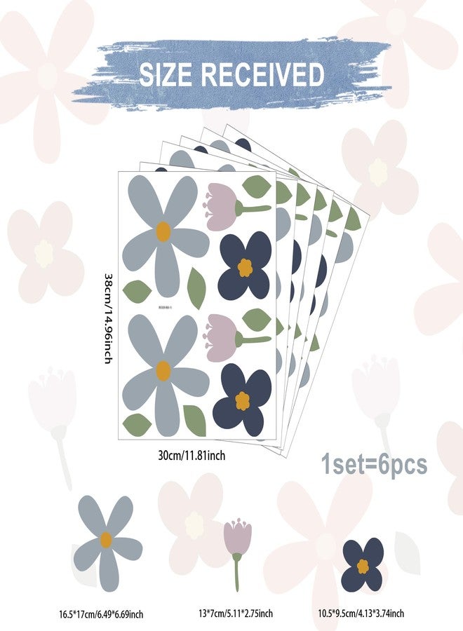 Ladinimo Cute Flower Wall Decals,Boho Peel and Stick Floral Kids Room Decor,Removable Flowers Vinyl Art Stickers for Girls Bedroom Nursery Living Room Decor (Blue Flower Wall Decals) - Image 2