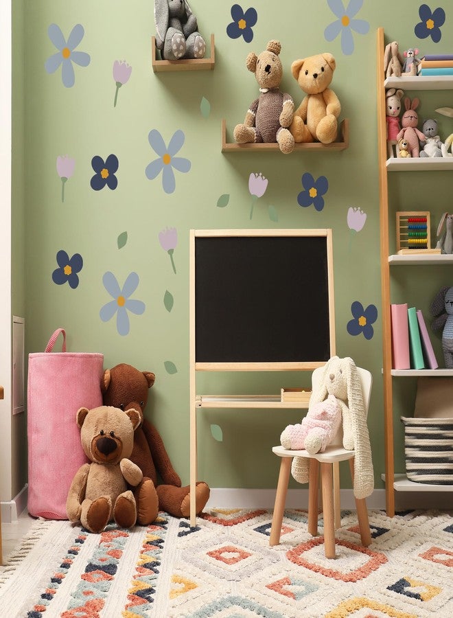 Ladinimo Cute Flower Wall Decals,Boho Peel and Stick Floral Kids Room Decor,Removable Flowers Vinyl Art Stickers for Girls Bedroom Nursery Living Room Decor (Blue Flower Wall Decals) - Image 5