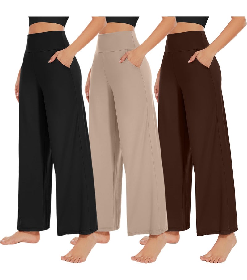NEW YOUNG 3 Pack Women's Wide Leg Pants with Pockets High Waist Loose Sweatpants Casual Lounge Yoga Workout Palazzo - Image 1