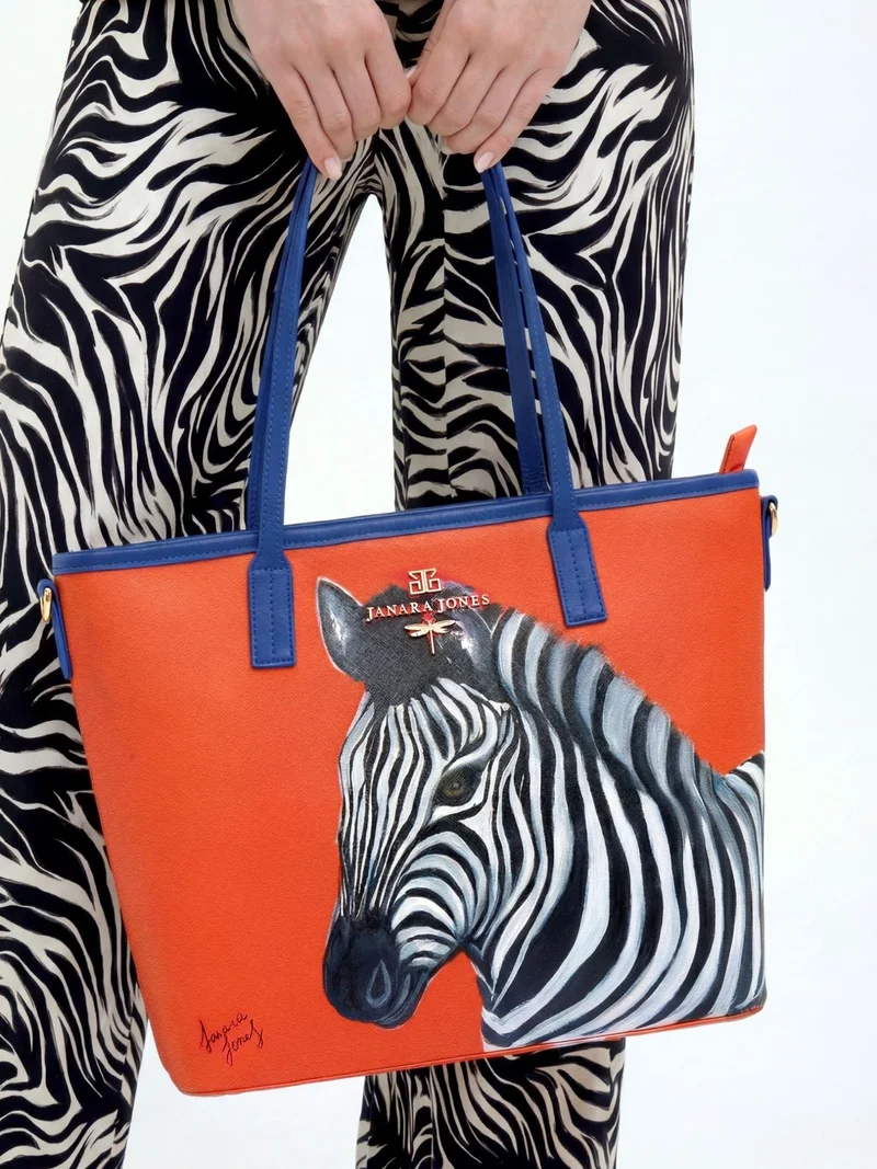 JANARA JONES  Zeebra Hand Painted Orange Tote Bag for Women | Best Price UAE