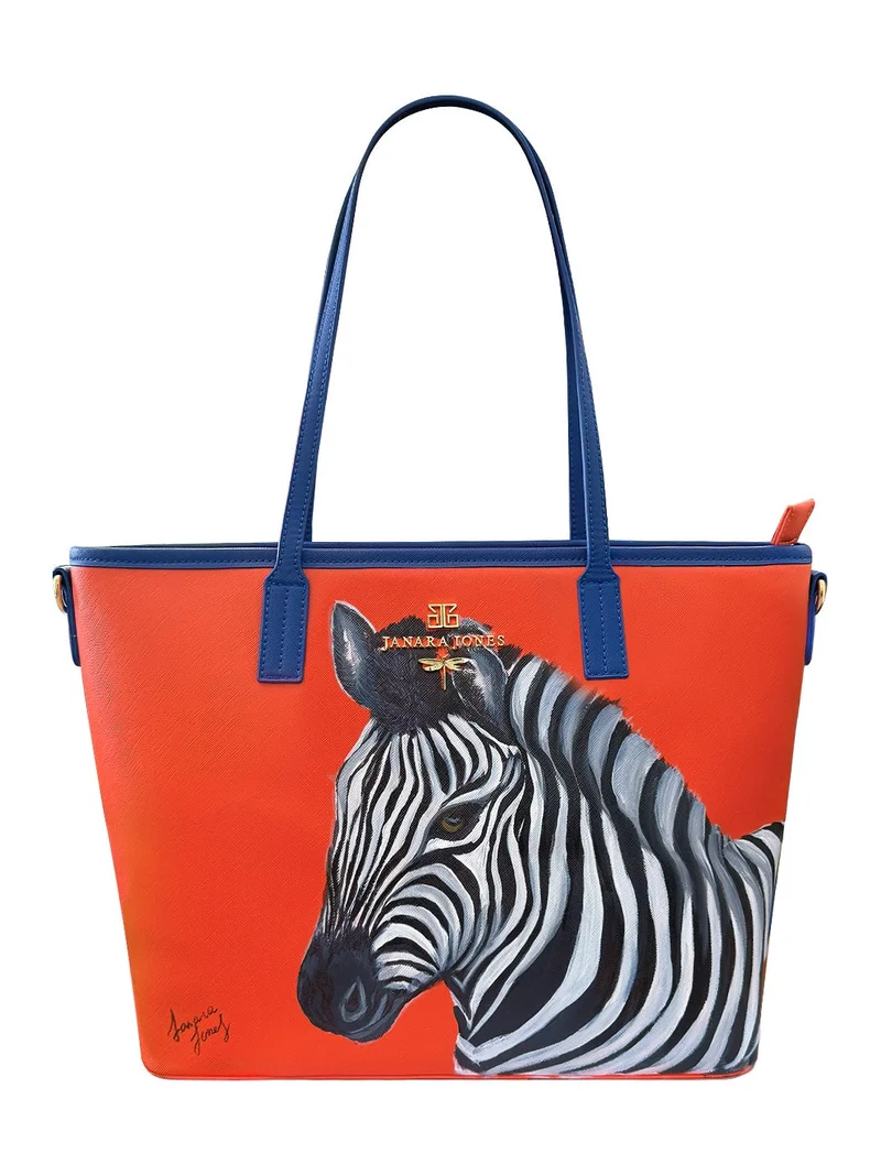 Zeebra Hand Painted Orange Tote Bag
