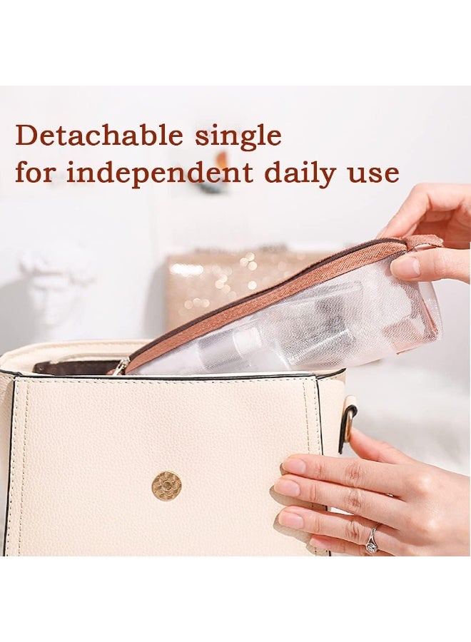 حقيبة أدوات تجميل للسفر، منظم مستحضرات تجميل شفاف قابل للإزالة مع 4 جيوب شبكية، لون وردي، حقيبة مكياج معلقة مقاومة للماء للنساء والاستخدام اليومي - Image 5