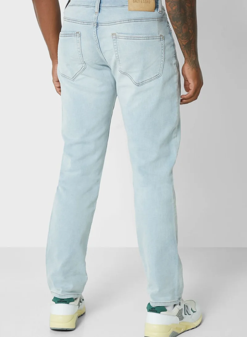 Only & Sons Slim Fit Mid Wash Jeans