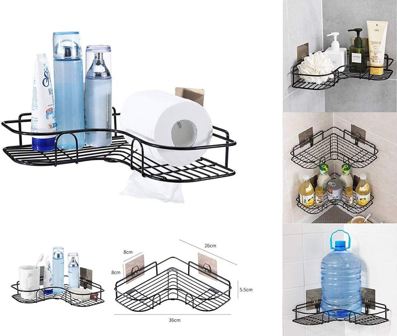 DHVAJ SelfAdhesive Metal Bathroom Corner Rack Storage Shelves Bathroom Storage Rack Corner Stainless Steel Bathroom Corner Shelf Organizer Storage Bathroom Shelf Black Pack 2 - Image 5