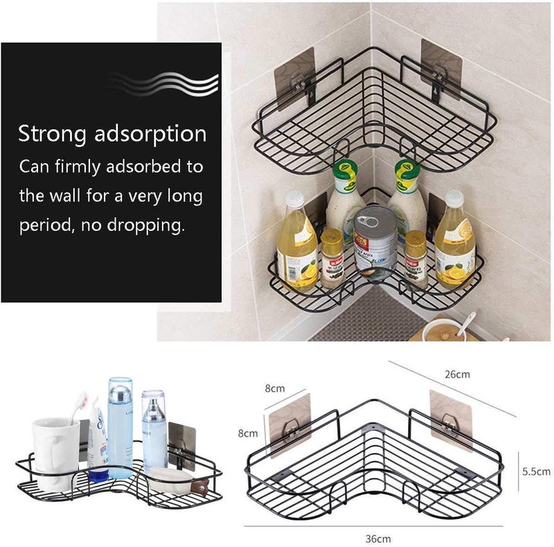 DHVAJ SelfAdhesive Metal Bathroom Corner Rack Storage Shelves Bathroom Storage Rack Corner Stainless Steel Bathroom Corner Shelf Organizer Storage Bathroom Shelf Black Pack 2 - Image 4