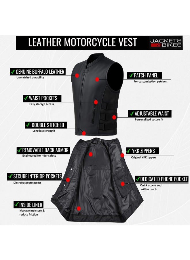 Jackets 4 Bikes New Men's Armor Motorcycle Leather Adjustable Vest Stylish Black - Image 5