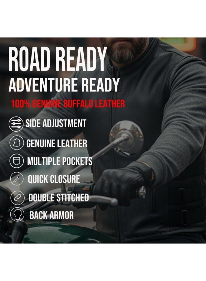 Jackets 4 Bikes New Men's Armor Motorcycle Leather Adjustable Vest Stylish Black - Image 4