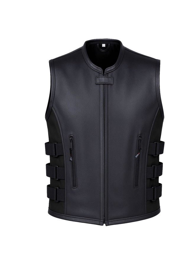 Jackets 4 Bikes New Men's Armor Motorcycle Leather Adjustable Vest Stylish Black - Image 2