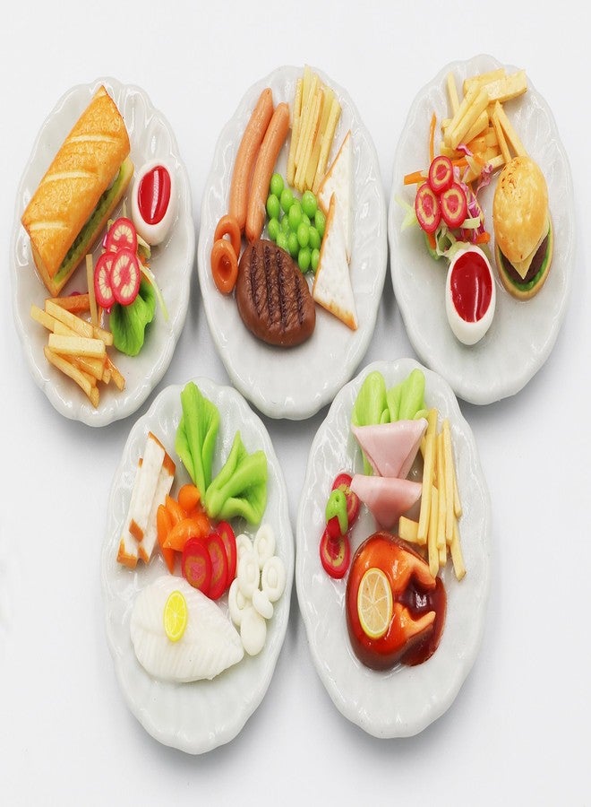 ThaiHonest 5 Pcs Dollhouse Miniature Food Set - Handmade Clay Salmon Steak, Burger, Subway & Beef Steak on Ceramic Plates (1.3 Inch, 1/6 Scale) for Dollhouse Kitchen, Table Décor & Collectibles - Image 3