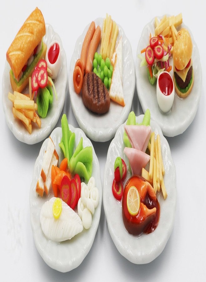 ThaiHonest 5 Pcs Dollhouse Miniature Food Set - Handmade Clay Salmon Steak, Burger, Subway & Beef Steak on Ceramic Plates (1.3 Inch, 1/6 Scale) for Dollhouse Kitchen, Table Décor & Collectibles - Image 5