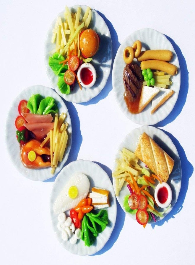 ThaiHonest 5 Pcs Dollhouse Miniature Food Set - Handmade Clay Salmon Steak, Burger, Subway & Beef Steak on Ceramic Plates (1.3 Inch, 1/6 Scale) for Dollhouse Kitchen, Table Décor & Collectibles - Image 4