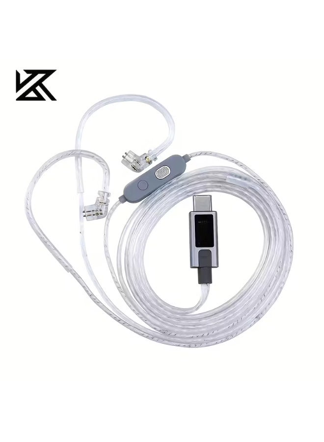 KZ M2 Dual Microphone Type-C Cable, 0.75mm Oxygen-Free Copper Plated Silver Headphone Cord, Flat Shape, 6+2 Pin PCIe Connector, Component Cable Type, Operating Voltage ≤36V, No Battery Required, for KZ M2 Headphones - Image 1
