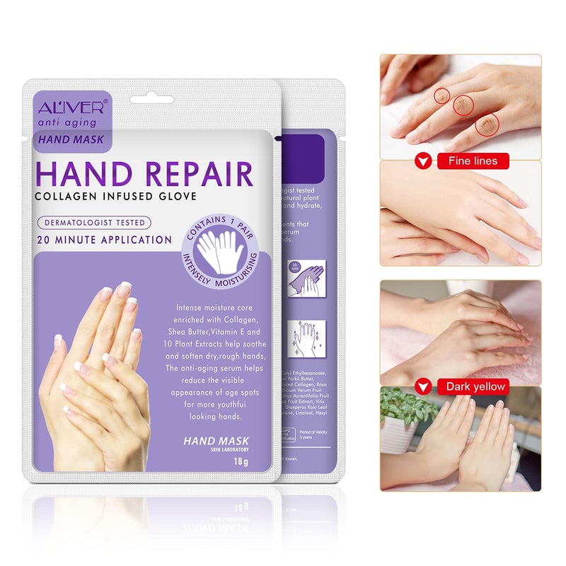 ALIVER 4 Pack Hands Moisturizing Gloves, Hand Spa Mask Infused Collagen, Serum + Vitamins + Natural Plant Extracts for Dry, Cracked Hands, Moisturizer Hands Mask, Repair Rough Skin for Women&Men - Image 4