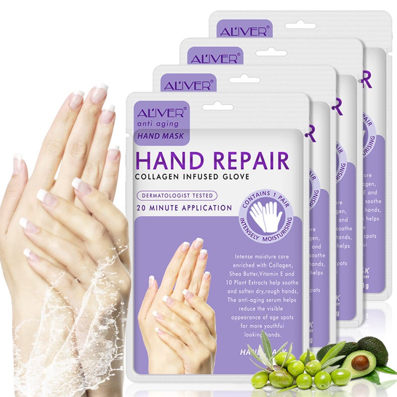 ALIVER 4 Pack Hands Moisturizing Gloves, Hand Spa Mask Infused Collagen, Serum + Vitamins + Natural Plant Extracts for Dry, Cracked Hands, Moisturizer Hands Mask, Repair Rough Skin for Women&Men - Image 1