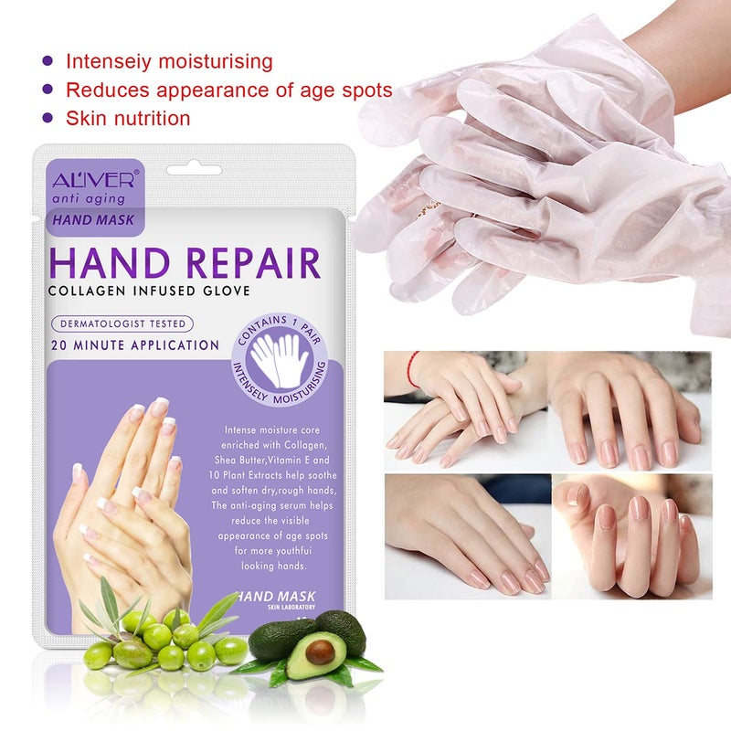 ALIVER 4 Pack Hands Moisturizing Gloves, Hand Spa Mask Infused Collagen, Serum + Vitamins + Natural Plant Extracts for Dry, Cracked Hands, Moisturizer Hands Mask, Repair Rough Skin for Women&Men - Image 2