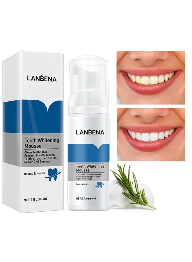 لان بينا موس تبييض الأسنان - ينظف بقع الأسنان، ينعش النفس، يبيض الأسنان، يقوي المينا، يصلح التلف الفموي 60 مل - Image 1