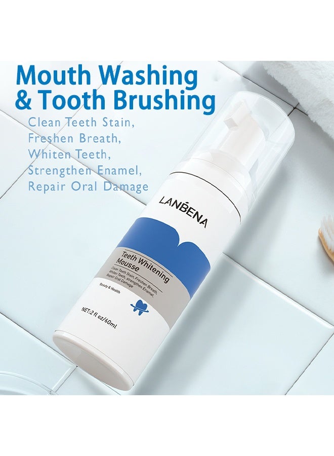 لان بينا موس تبييض الأسنان - ينظف بقع الأسنان، ينعش النفس، يبيض الأسنان، يقوي المينا، يصلح التلف الفموي 60 مل - Image 2