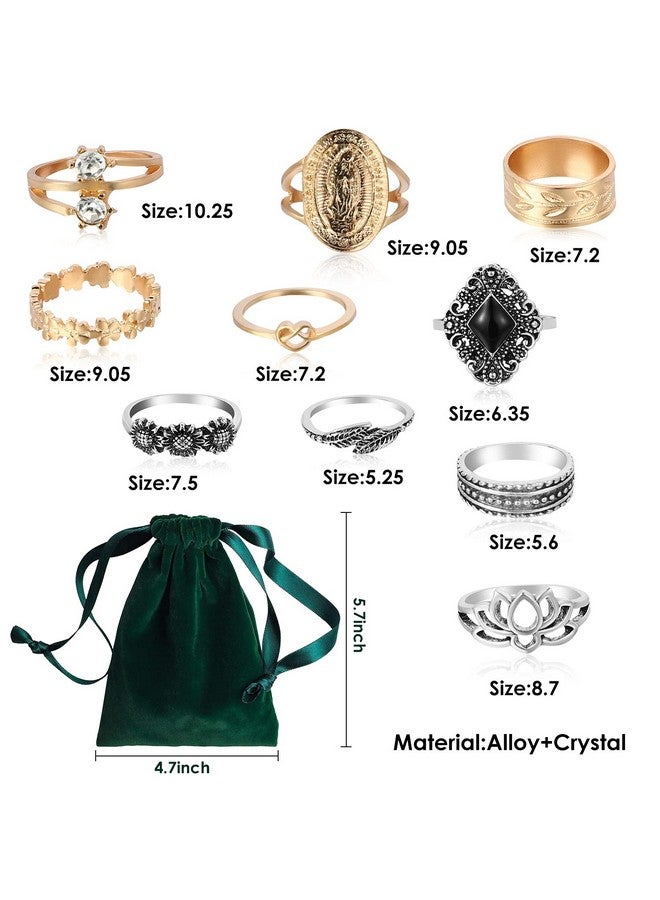 PANTIDE 67Pcs Vintage Knuckle Rings Set Stackable Finger Rings Midi Rings For Women Bohemian Hollow Carved Flowers Gold&Silver Rings Crystal Joint Rings With Storage Bag - Image 2
