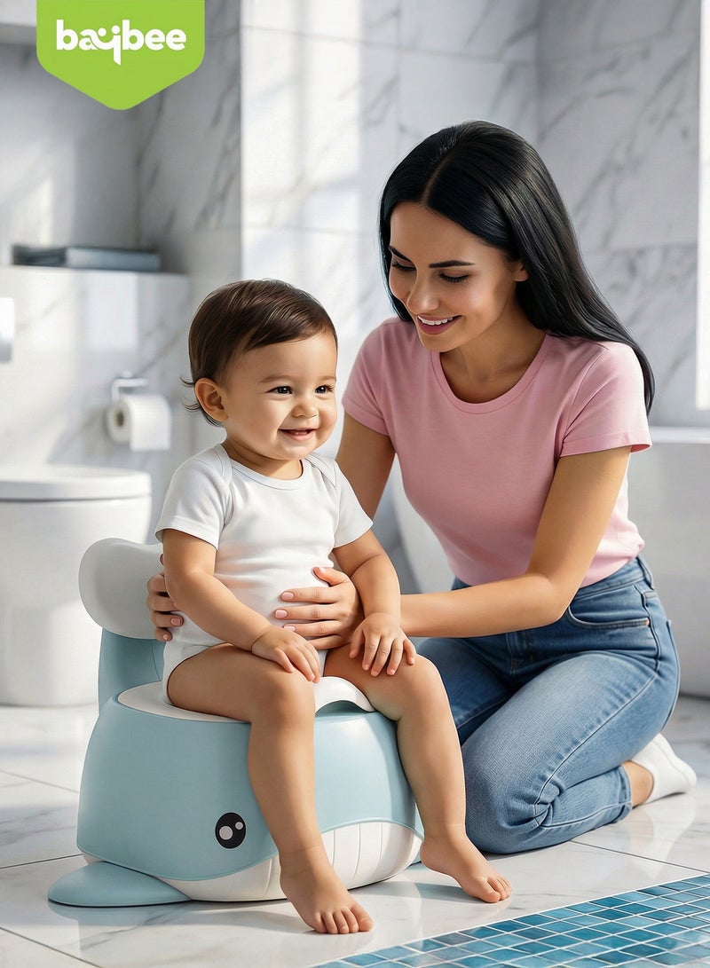 Baybee Whaley Baby Potty Seat for Kids, Baby Potty Training Seat with Closing Lid, Removable Bowl, Splash Guard & High Backrest Baby Potties for Toddlers Kids Toilet Seat Chair Kids Potty Seat for Baby 1+ Years Blue - Image 2