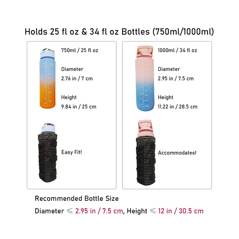 FIOTCEL 1pcs Extended-Height Ultralight Shoulder Strap Water Bottle Holder - Fits 20-34oz Bottles | Heavy-Duty Backpack Accessory for Hiking, Travel, Cycling & Running (Black) - Image 4