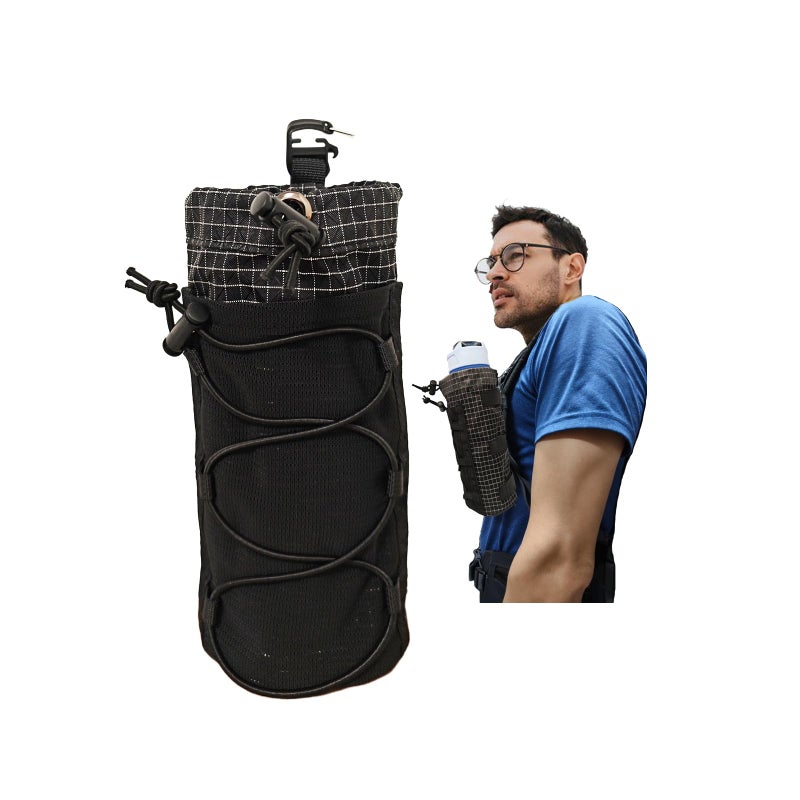 FIOTCEL 1pcs Extended-Height Ultralight Shoulder Strap Water Bottle Holder - Fits 20-34oz Bottles | Heavy-Duty Backpack Accessory for Hiking, Travel, Cycling & Running (Black) - Image 1
