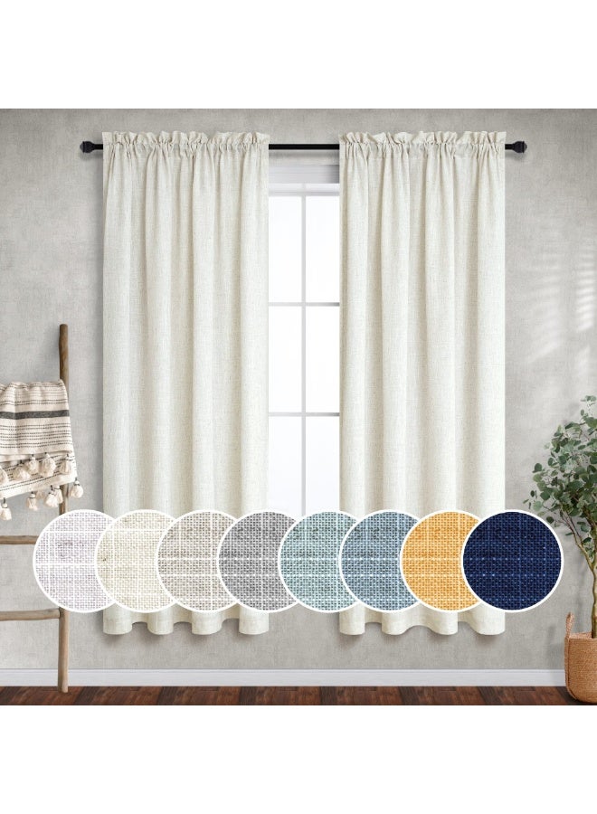 Natural Linen Curtains, 63 Inch Length, Rod Pocket, Semi Sheer, 2 Panels, 52x63 Inch, Cream - Image 1