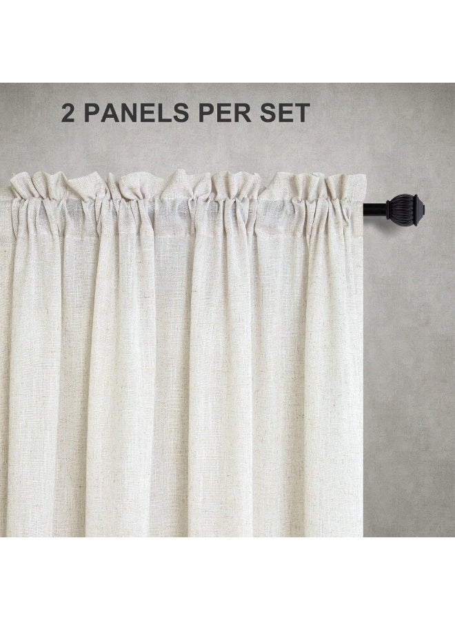Natural Linen Curtains, 63 Inch Length, Rod Pocket, Semi Sheer, 2 Panels, 52x63 Inch, Cream - Image 3