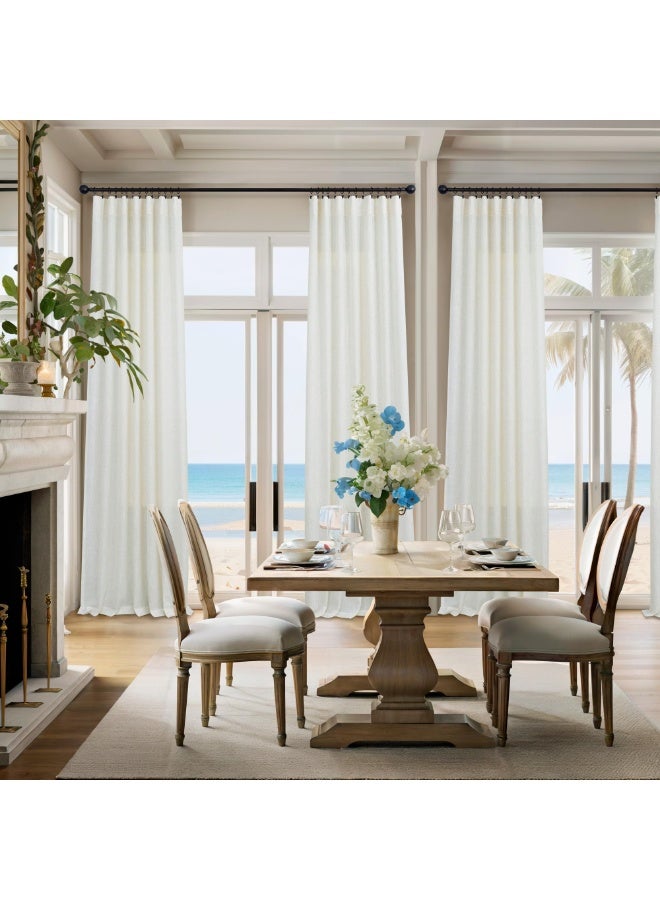 Natural Linen Curtains, 63 Inch Length, Rod Pocket, Semi Sheer, 2 Panels, 52x63 Inch, Cream - Image 2