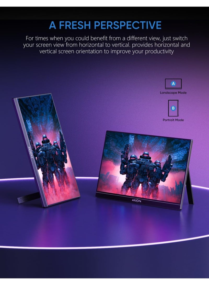 ARZOPA 16.1'' 144Hz Portable Gaming Monitor, 106% sRGB 1080P FHD Kickstand Portable Monitor with HDR, Ultra Slim, Eye Care, External Second Screen for Laptop, PC, PS5, Mac, Xbox - Image 4