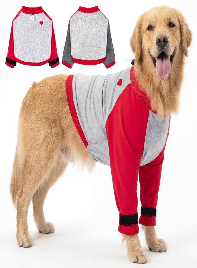 Lukovee Recovery Suit for Dogs - Padded Elbow Protector to Stop Licking, Long Sleeve for Pet Male Female Dog Front Leg Injuries Shoulder Wounds After Surgery Cone Alternative (Red&Gray, Large) - Image 1
