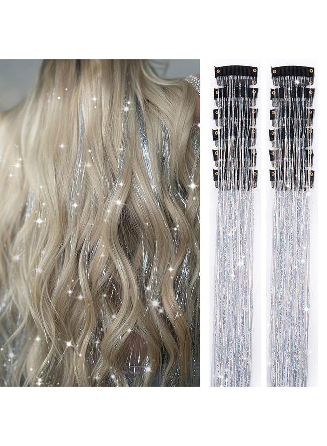 مجموعة مشابك شعر فضية، ١٢ قطعة، بطول ٢٠.٥ بوصة، إكسسوارات شعر فضية مقاومة للحرارة، وصلات شعر لامعة لحفلات التنكر (فضية). - Image 1