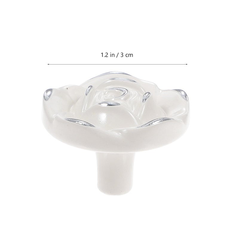 Vintage Ivory White Silver Edge Rose Flower Cabinet Knobs Drawer Pulls 8 Pack - Image 3