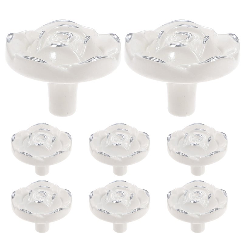 Vintage Ivory White Silver Edge Rose Flower Cabinet Knobs Drawer Pulls 8 Pack - Image 2