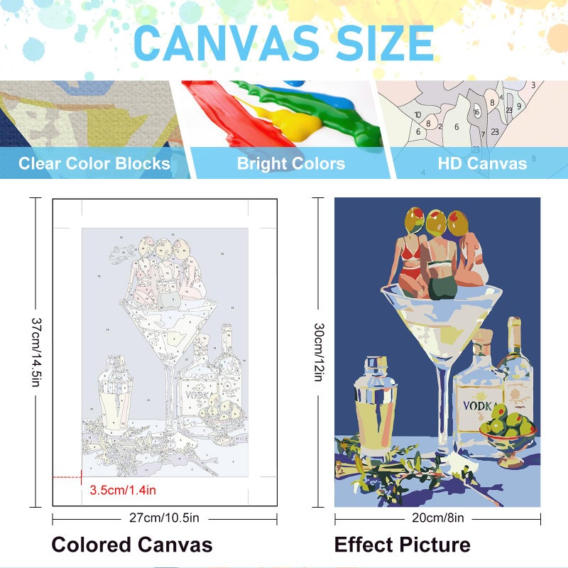Offito 6 Pack Paint by Numbers Kit for Adults Beginners - 8x12 Inch Cocktail Adult Paint by Number Kits on Canvas, Cocktail DIY Acrylic Oil Number Painting Kits for Adults, Perfect for Gift Home Decor - Image 3