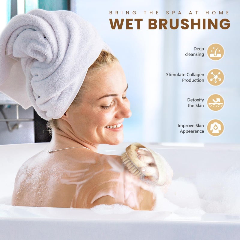 POPCHOSE Dry Brushing Body Brush, Natural Bristle Dry Skin Exfoliating Brush Body Scrub for Flawless Skin, Cellulite Treatment, Lymphatic Drainage and Blood Circulation Improvement - Image 5