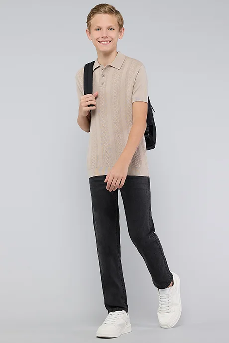 أر أند بي Self Patterned Polo T-Shirt with Short Sleeves
