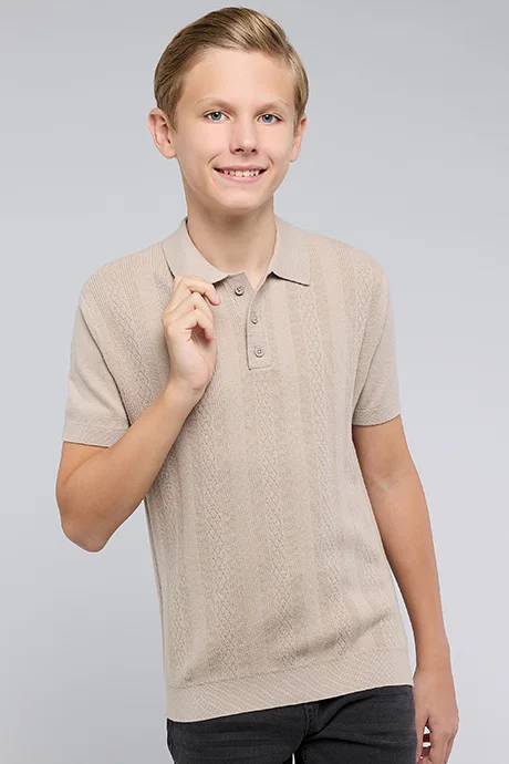 أر أند بي Self Patterned Polo T-Shirt with Short Sleeves
