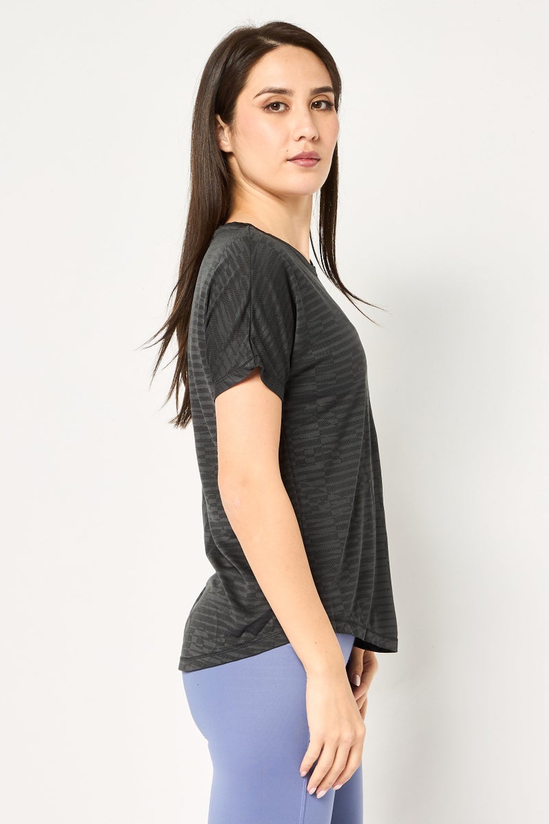 Nike Women Standard Fit Short Sleeve Running T-Shirt, Grey - Image 3