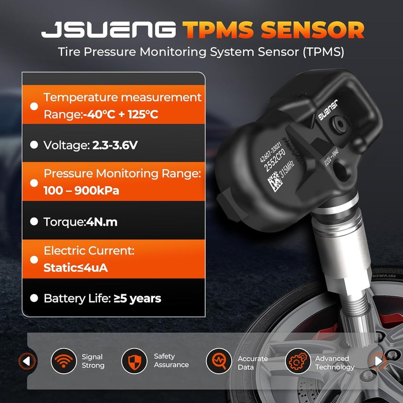 Jsueng TPMS Sensor for Scion, Pontiac, Lexus, Camry, RAV4, Yaris, Corolla - Replaces 42607-33011, PMV-107J, 42607-33021, 315MHz - Image 5