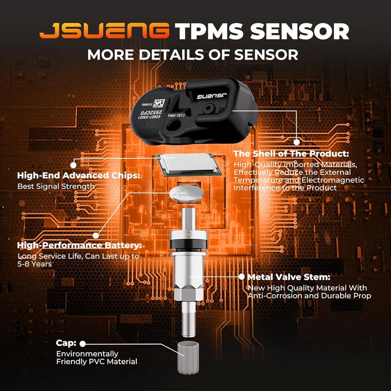 Jsueng TPMS Sensor for Scion, Pontiac, Lexus, Camry, RAV4, Yaris, Corolla - Replaces 42607-33011, PMV-107J, 42607-33021, 315MHz - Image 3
