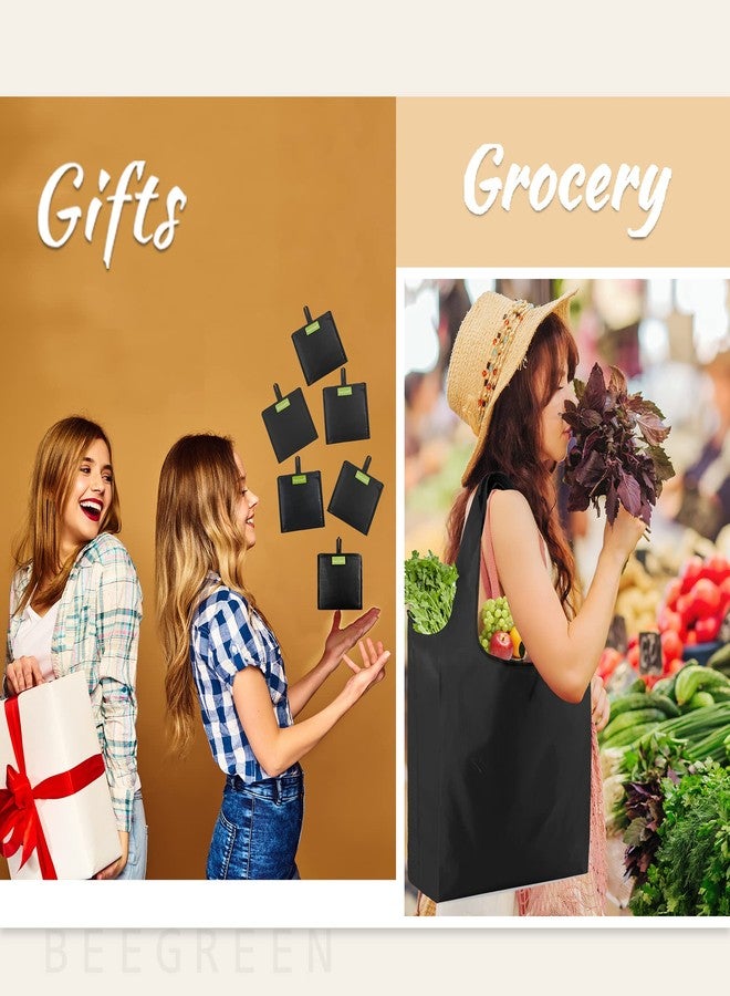 BeeGreen Black Reusable Bags Shopping Bags Large 50LBS 6 Pack Grocery Bags with Pouch for Women Men Heavy Duty Lightweight Washable Foldable Durable - Image 2