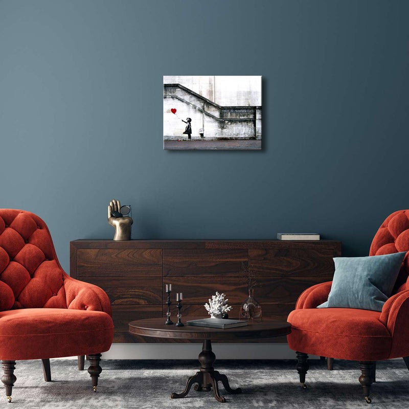 Wieco Art Banksy Grafitti Girl with Red Balloon Canvas Prints Wall Art Grey Love Pictures Paintings for Living Room Bedroom Home Decorations Modern Stretched and Framed Inspirational Giclee Artwork - Image 4