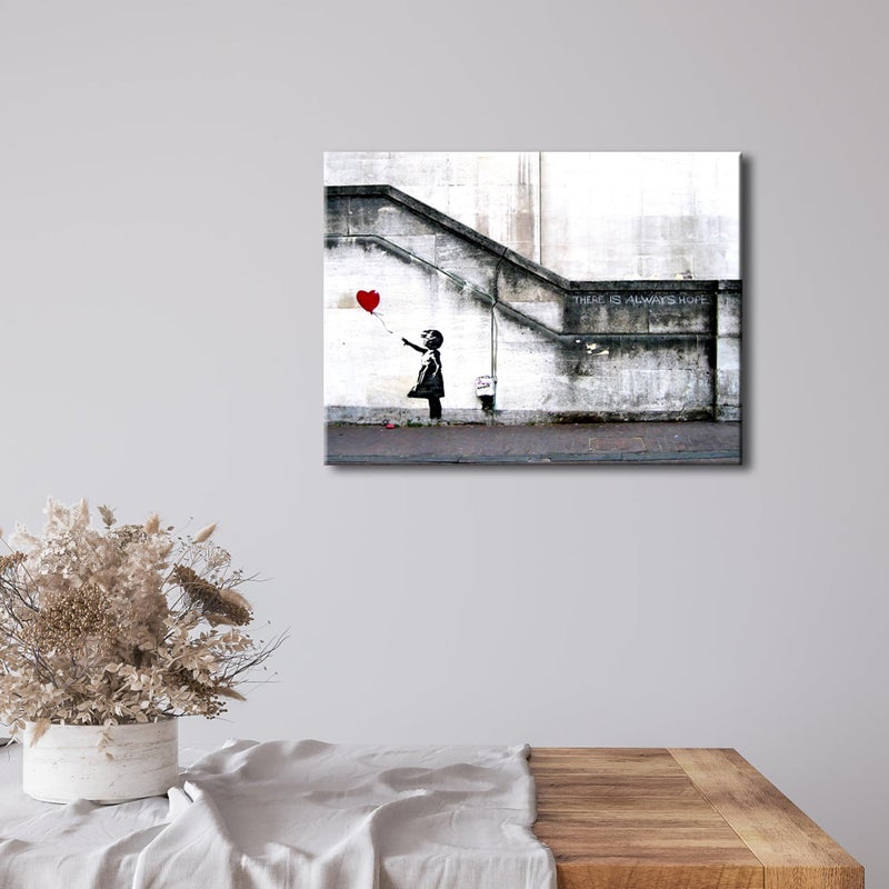 Wieco Art Banksy Grafitti Girl with Red Balloon Canvas Prints Wall Art Grey Love Pictures Paintings for Living Room Bedroom Home Decorations Modern Stretched and Framed Inspirational Giclee Artwork - Image 5