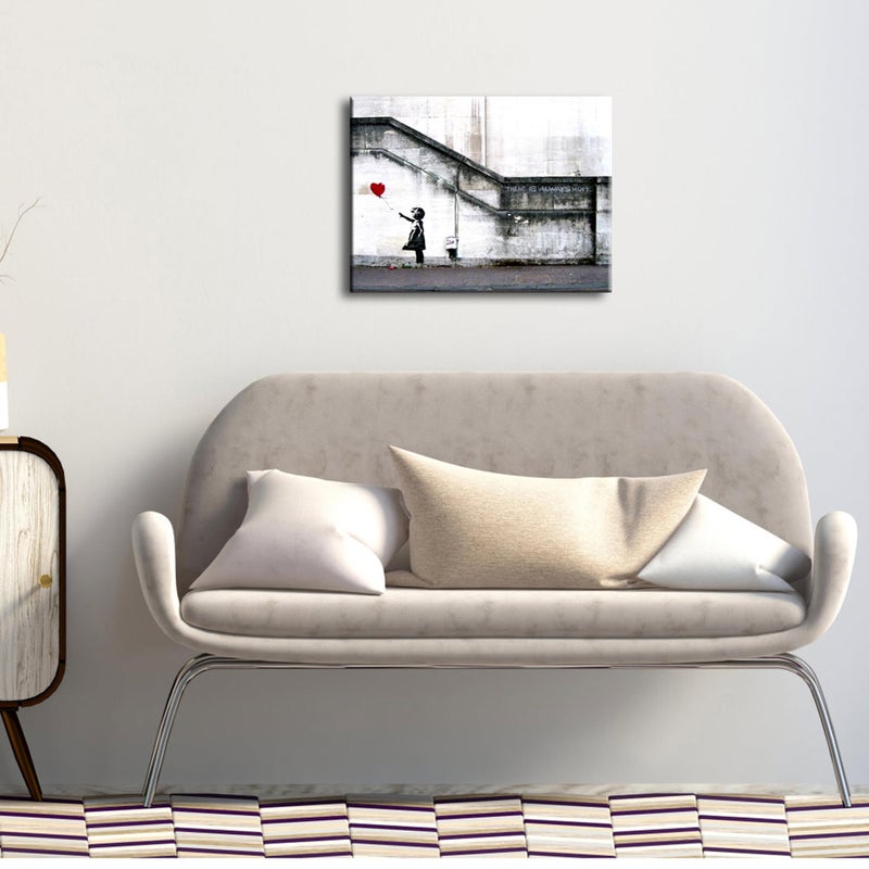 Wieco Art Banksy Grafitti Girl with Red Balloon Canvas Prints Wall Art Grey Love Pictures Paintings for Living Room Bedroom Home Decorations Modern Stretched and Framed Inspirational Giclee Artwork - Image 3