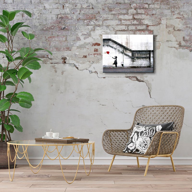 Wieco Art Banksy Grafitti Girl with Red Balloon Canvas Prints Wall Art Grey Love Pictures Paintings for Living Room Bedroom Home Decorations Modern Stretched and Framed Inspirational Giclee Artwork - Image 2