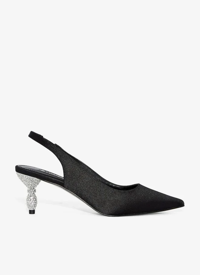 Dune London Cristal Velvet Embellished Heel Detail Slingback Pumps