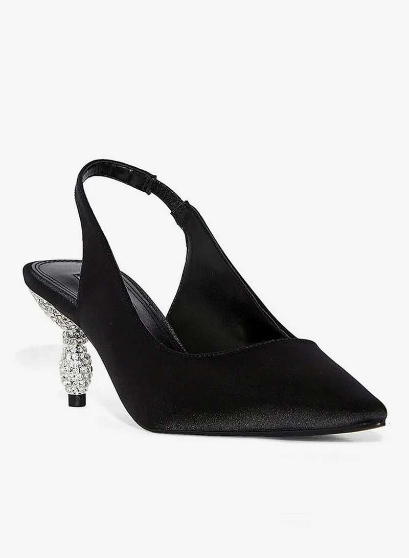 Dune London Cristal Velvet Embellished Heel Detail Slingback Pumps