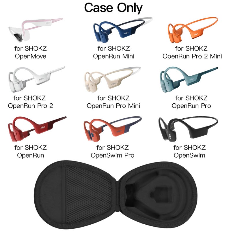 co2CREA Hard Case for SHOKZ New OpenRun Pro 2/1/Mini, OpenRun Standard/Mini, OpenMove, OpenSwim Pro, OpenSwim, Compatible with All SHOKZ Open-Ear Bone Conduction Sport Headphones, Black Case - Image 2